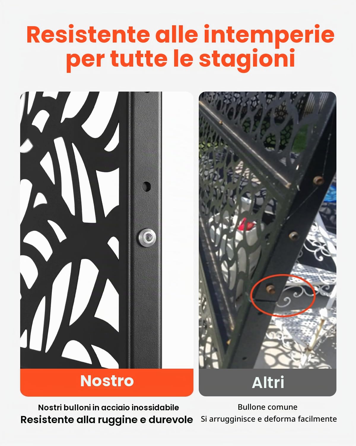 VEVOR Pannelli per Privacy in Metallo 120x50,8x183 cm Schermi Pannelli per Privacy all'Aperto, Fendivista Divisorio per Esterno Indipendente con Supporto, Recinzione Decorativa 3 Schermi da Giardino