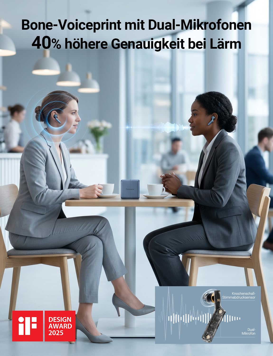 Timekettle W4 Al Übersetzer Kopfhörer, Bidirektionale Simultanübersetzung, Knochenstimmensensor, Kompatibel mit iOS & Android