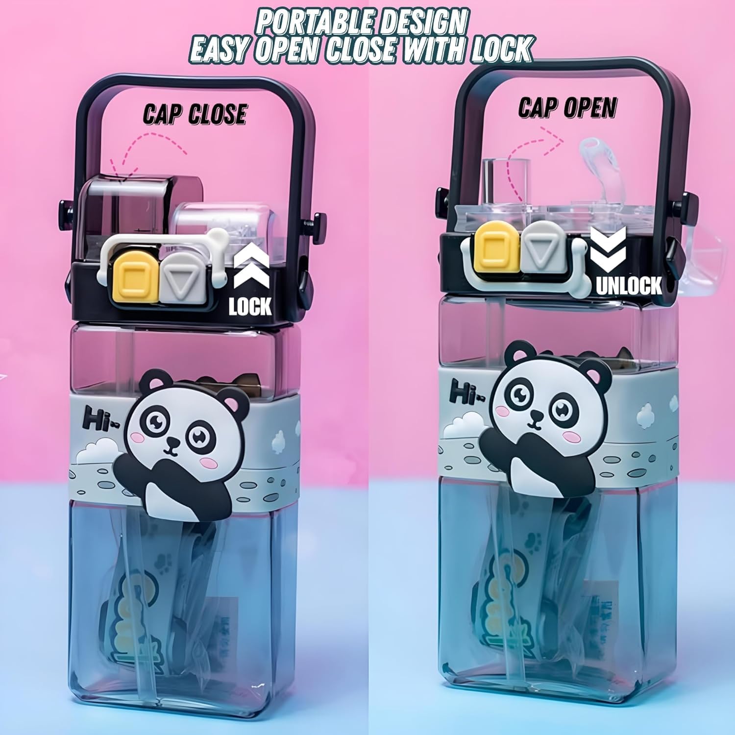 Panda bottle 520ml Animal Design 2 Way Sipper Water Bottle for Kids – Leak-Proof, BPA-Free, School & Travel Friendly for Kids (Panda bottle)