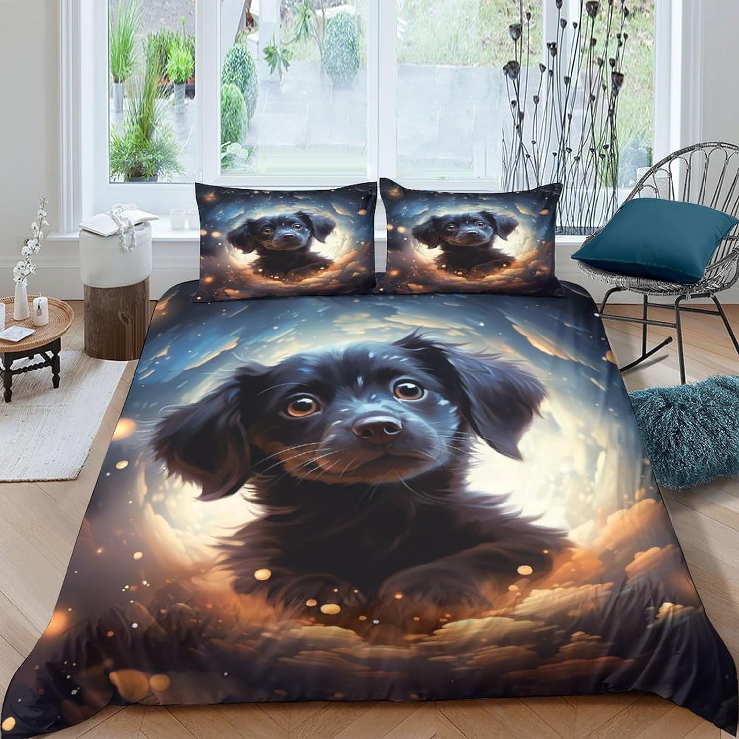 Housse de couette 200x200 fermeture éclair pour lit enfant motif chien parure microfibre