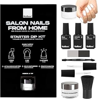 Nailboo Here's a Tip Premium Dip Nails Starter Kit, Nail Powder Dip Kit for DIY At Home Manicure, Includes Dipping Powder and Liquids, White