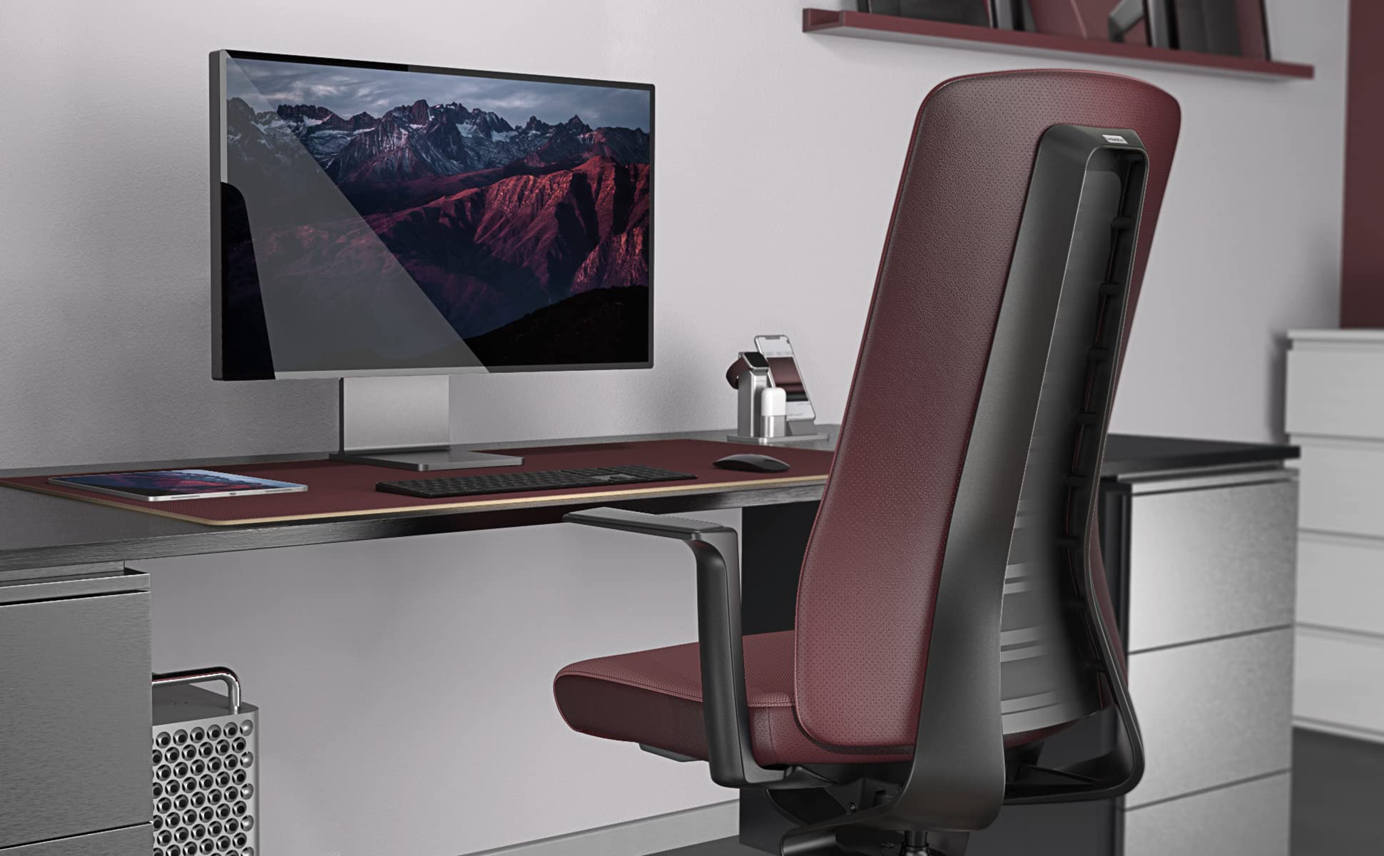Interstuhl Pure Fashion Edition – Der Bürostuhl der Sich an Gewicht und Bewegung anpasst – ausgestattet mit der nachgewiesen ergonomischen Smart-Spring Technologie (1D-Armlehnen, Boredaux | WineRed)