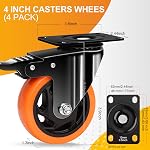 QNCZ 4" Heavy Duty Caster Wheels, Set of 4 with Dual Locking Brake, Industrial Swivel Casters, Polyurethane Wheels for Cart, Trolley, Workbench