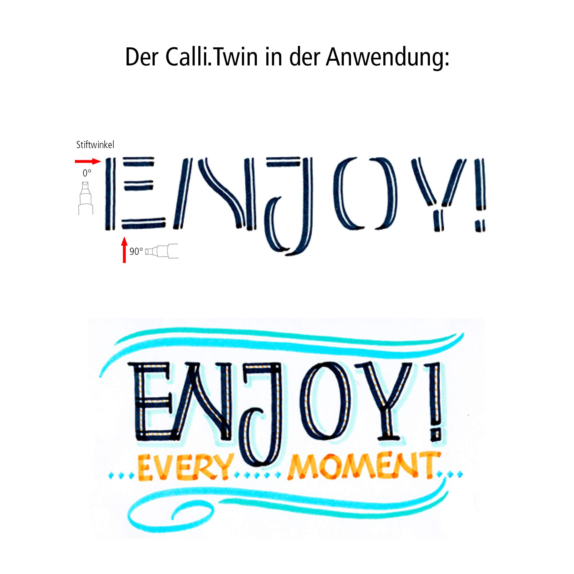 Online Calli.Twin Fresh, Double Line Pen, zestaw 5 pisaków do ręcznego pisania, z podwójną końcówką, zestaw do kaligrafii, końcówka do kaligrafii i rozdwojona końcówka do bullet journal, akwareli