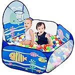 LOJETON Kids Ball Pit, Pop Up Children Play Tent, Toddler Ball Pool Baby Crawl Playpen with Basketball Hoop, Portable Toys for Girls Boys, 4 ft / 120 cm, Balls Not Included, Ocean