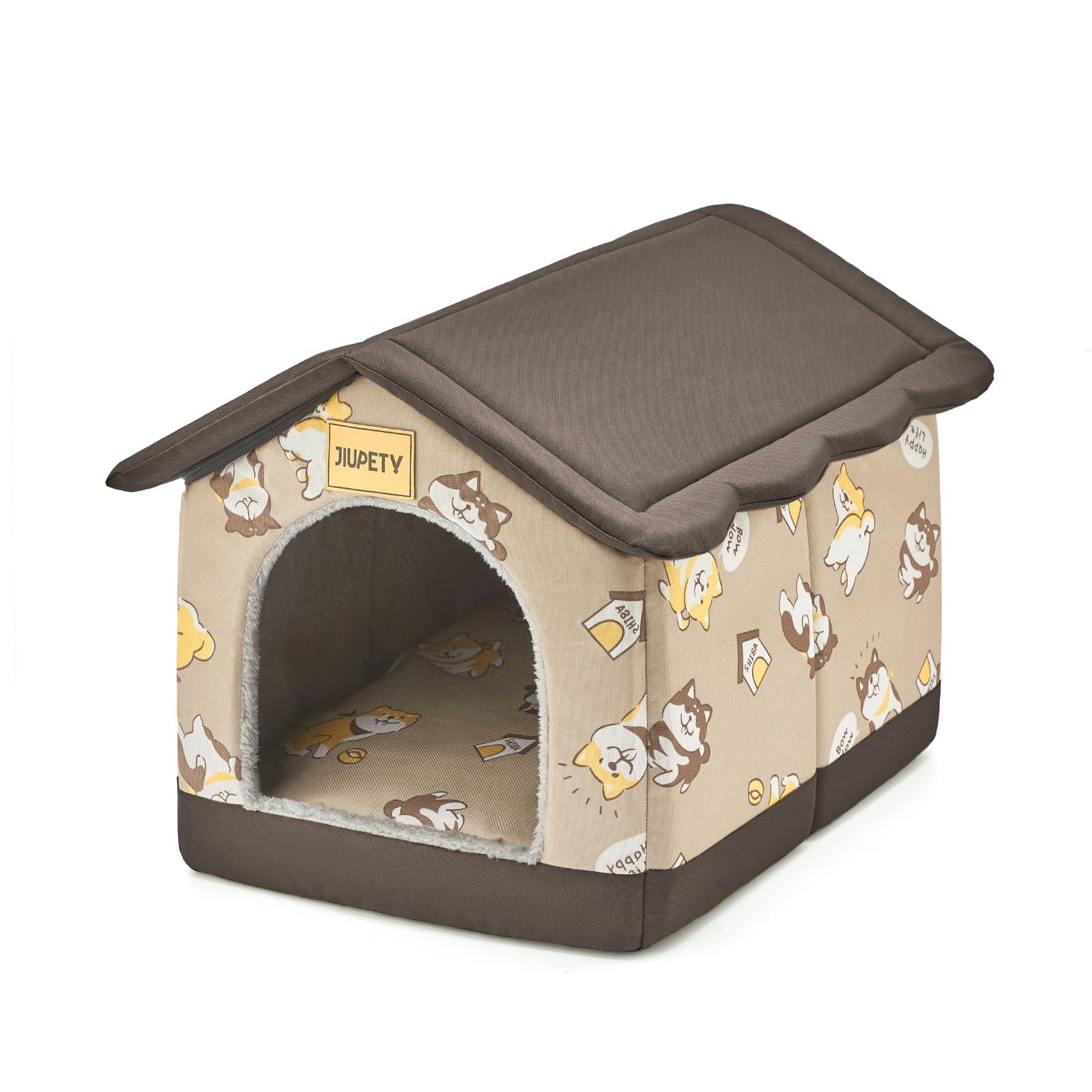Jiupety Dog House Indoor, L Size Indoor Dog House for Medium Dog, Warm Cave Sleeping Nest Bed for Cats and Dogs, Brown