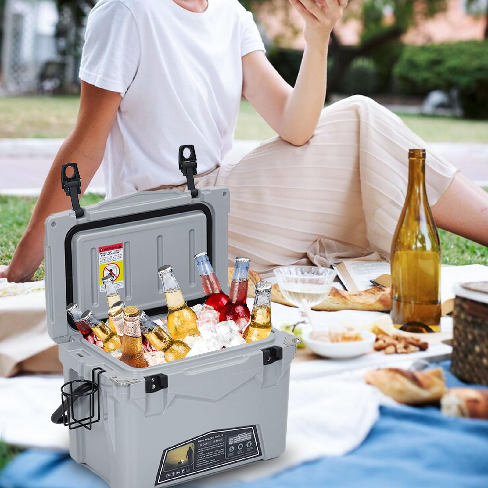 Garvee Langanhaltende Kühlung für unterwegs – 20QT Rotomolded Hard Cooler – Isolierte, tragbare Eistruhe mit 5 Tagen EIS-Erhalt, Heavy Duty Griff, ideal für Strand, Camping, Picknick, BBQ & Angeln –