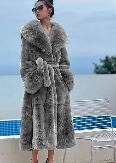 Winterjas Dames - Extra Lang met Nep Bontkraag | Slim Fit | - Style Italy