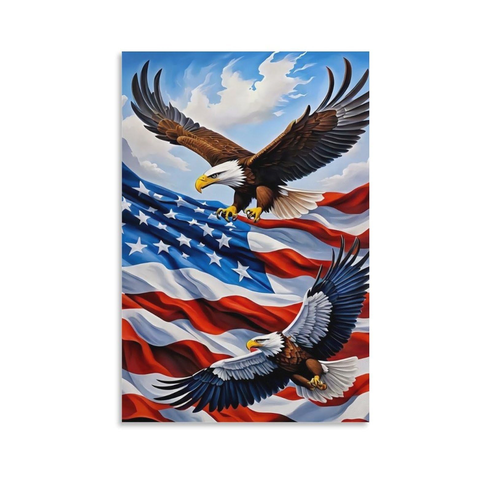 DHBANEIOK Eagles Flying USA Flag Poster Artwork Canvas Prints Picture Modern Canvas Wall Art Picture Wall Hanging for Home Decorations 20x30inch(50x75cm)