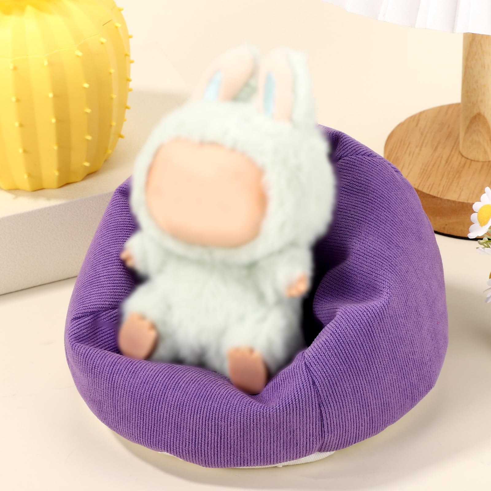 Lyreh Mini Bean Bag Chair for Dolls Seat Purple Soft Mini Sofa with Pillow - Image 3