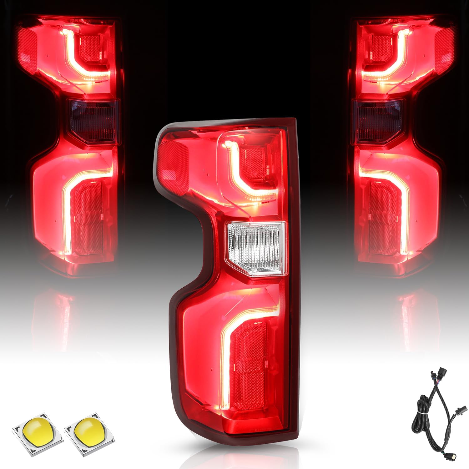 LED Tail Light Assembly Compatible With 2019 2020 2021 2022 2023 Chevy Silverado 1500 Taillights Brake Rear Lamp with Bulb and Harness Left Driver Side