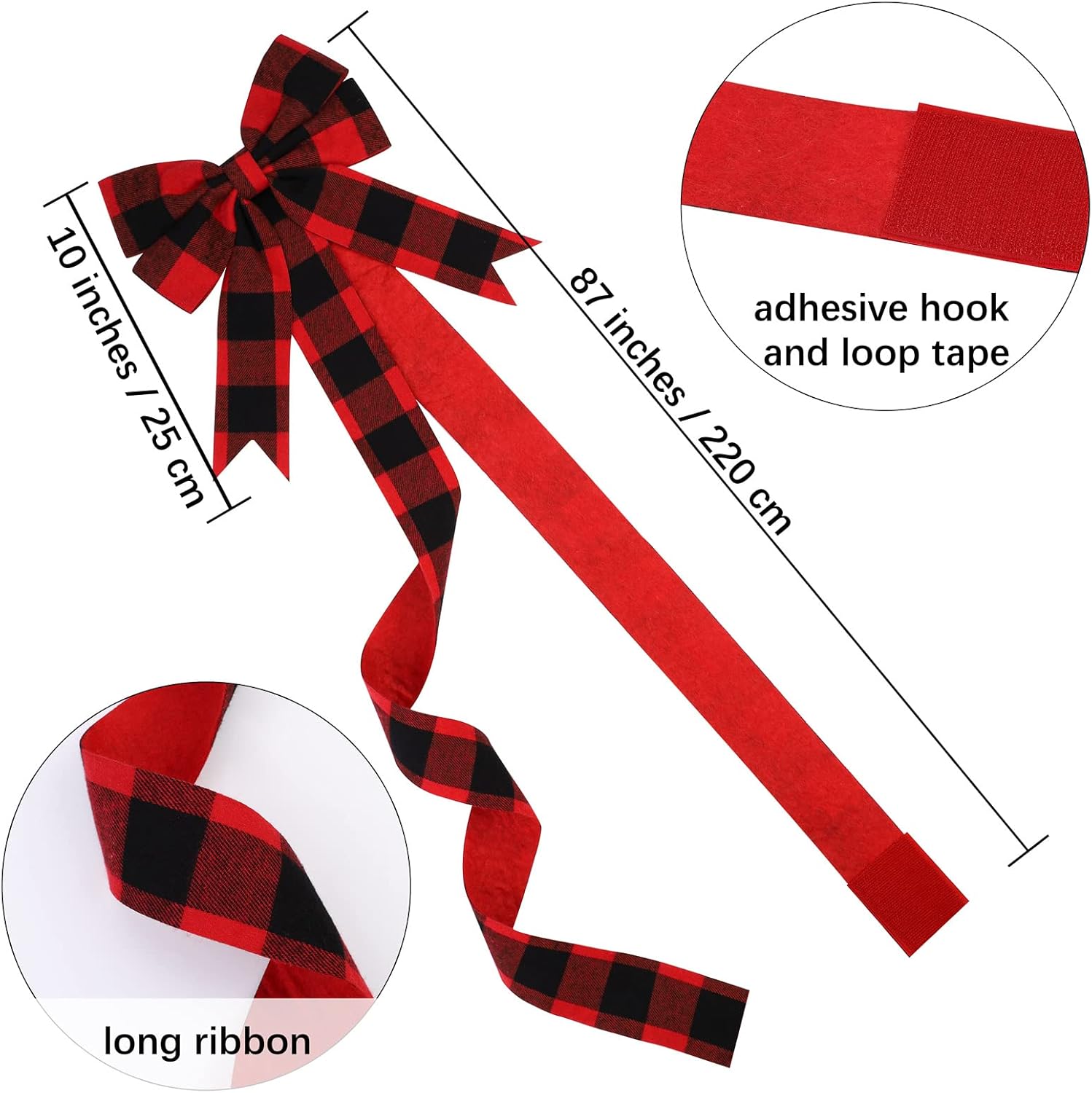 MCEAST 10 Pieces Christmas Door Cabinet Bows Large Christmas Red Buffalo Plaid Ribbons Cabinet Door Bows for Christmas Festive Party Supplies,10 x 87 Inches