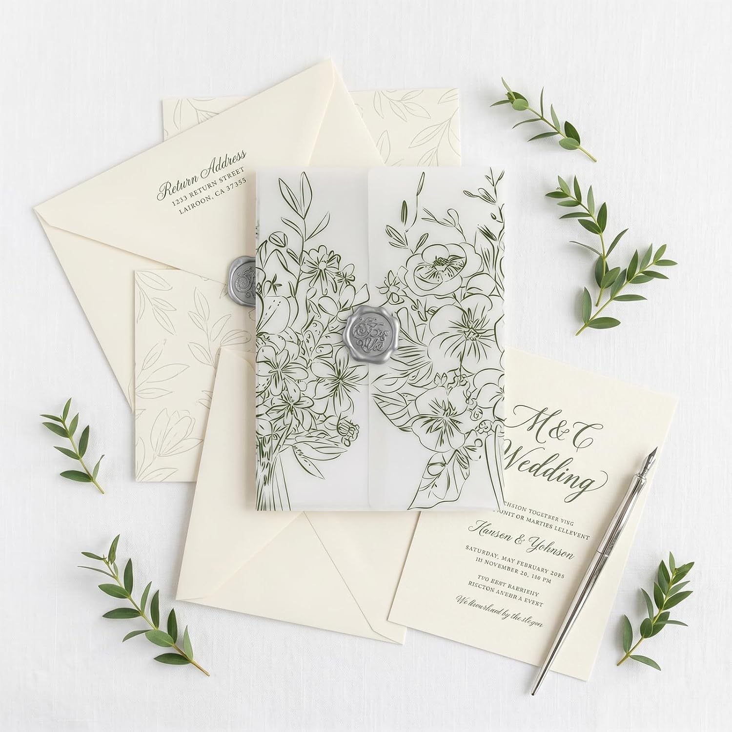 Vellum Paper 5x7 Pre-Folded Green Floral Bouquet, Vellum Jackets 30 Pcs image 2