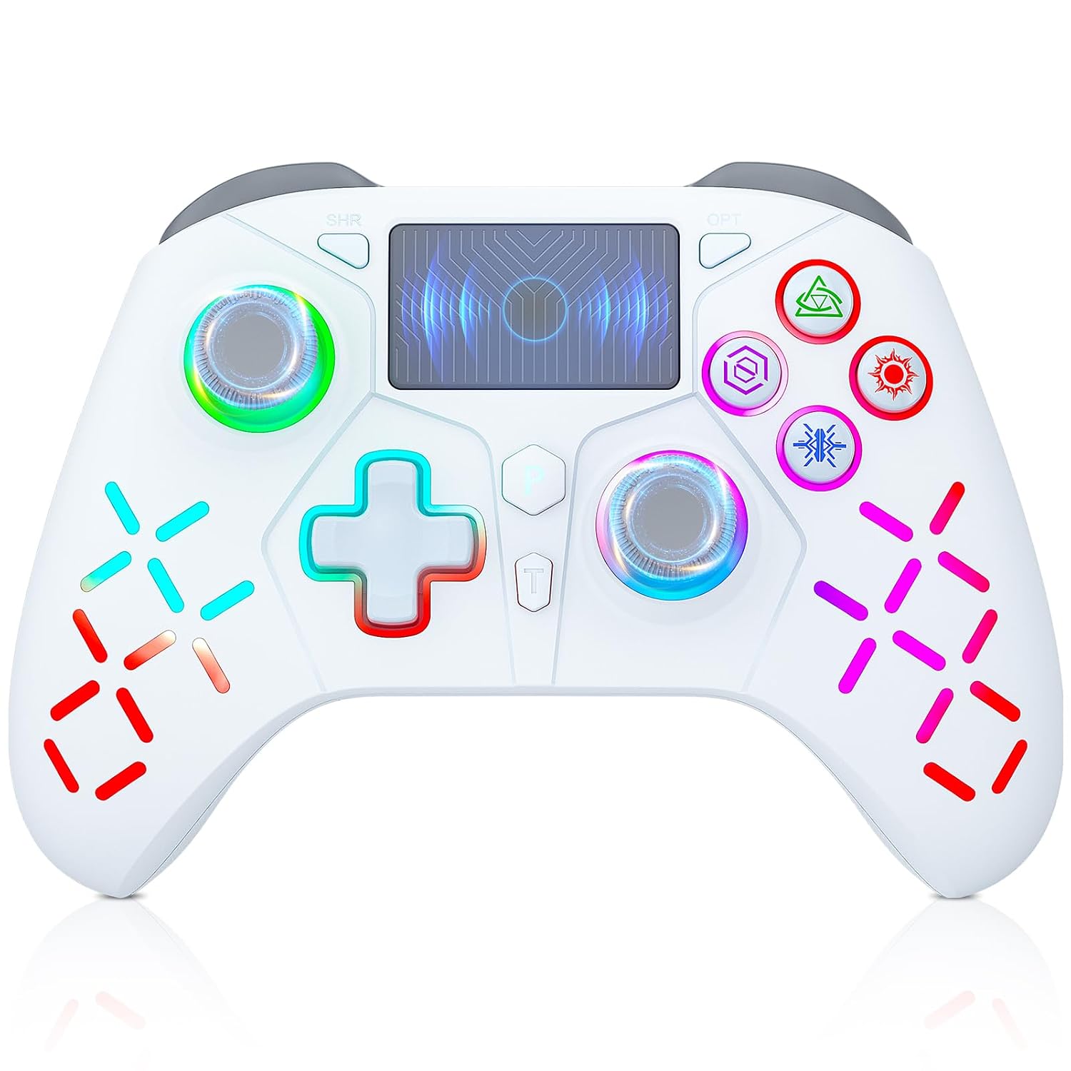 Lapezei RGB Wireless Controller f r PS4/Pro/Slim/PC Bluetooth-Gamepad mit R cktasten Makrofunktion Dual-Vibration Turbofunktion 6-Achsen-Sensor 35-mm-Audioanschluss Touchpad