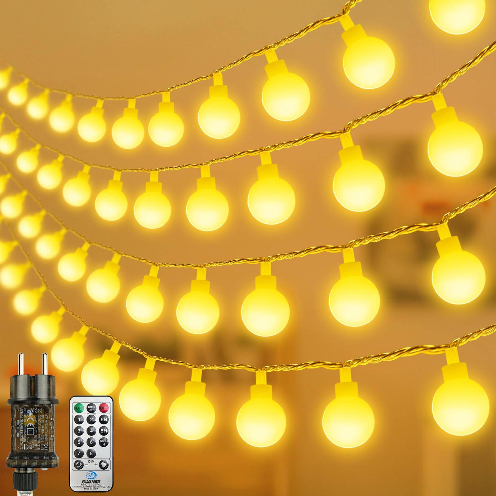 LED Lichterkette Strombetrieben,27M Lichterkette Kugel warmweiß mit Stecker für Außen und Innen,IP44 Wasserdicht Lichterketten mit Dimmbar Fernbedienung,Ideal für Zimmer,Weihnachten,Party,Garten