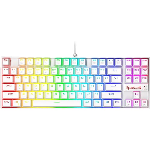 Redragon K552 Mechanical Gaming Keyboard 60% Compact 87 Key Kumara Wired Cherry MX Blue Switches Equivalent for Windows PC Gamers (RGB Backlit White)