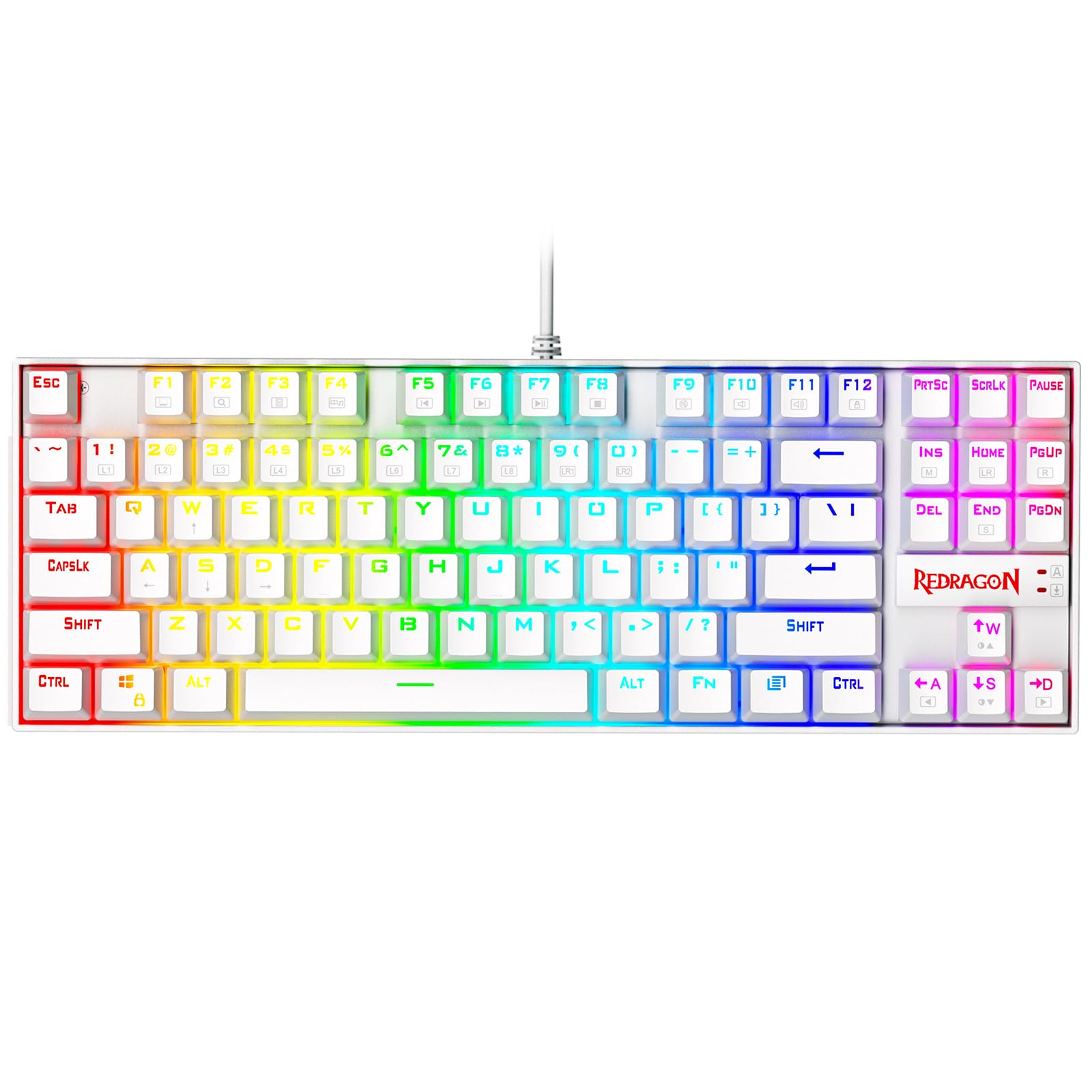Redragon K552W-RGB 60% Mechanical Gaming Keyboard Compact 87 Key Mechanical Computer Keyboard KUMARA USB Wired Cherry MX Blue Equivalent Switches for Windows PC Gamers (White RGB Backlit)