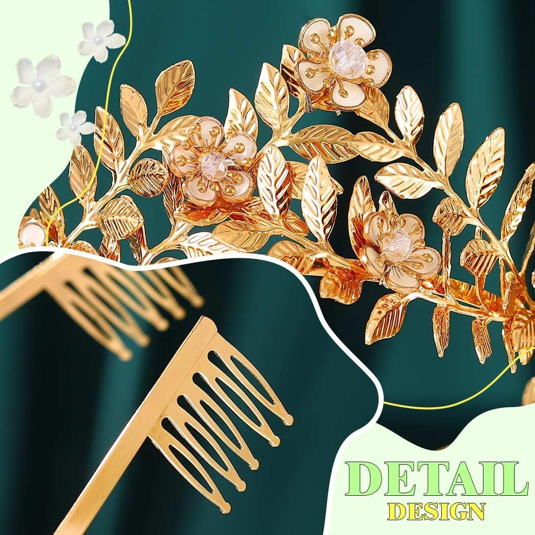 JEAIRTS Greek Goddess Leaf Crown Gold Bridal Wedding Tiara Headpiece | Golden Greek Goddess Crown Laurel Leaf Tiara for Wedding & Vintage Formal Occasions