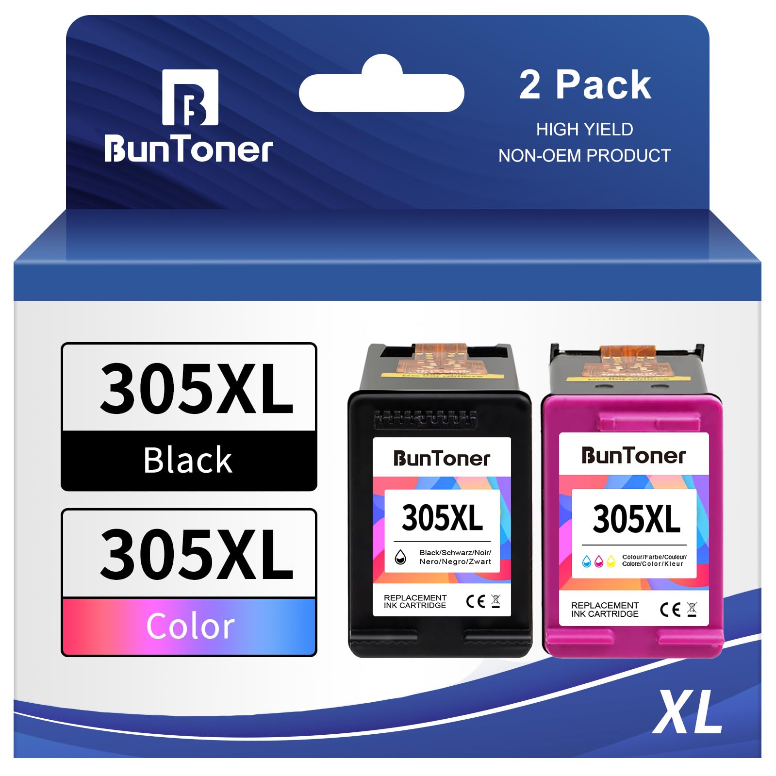 BunToner 305 xl compatibile con cartucce hp 305 nero e colore per inchiostro stampante hp 305 per HP Deskjet 2700 2720 2720e 4120e 4100e Envy 6020e(2-pack)