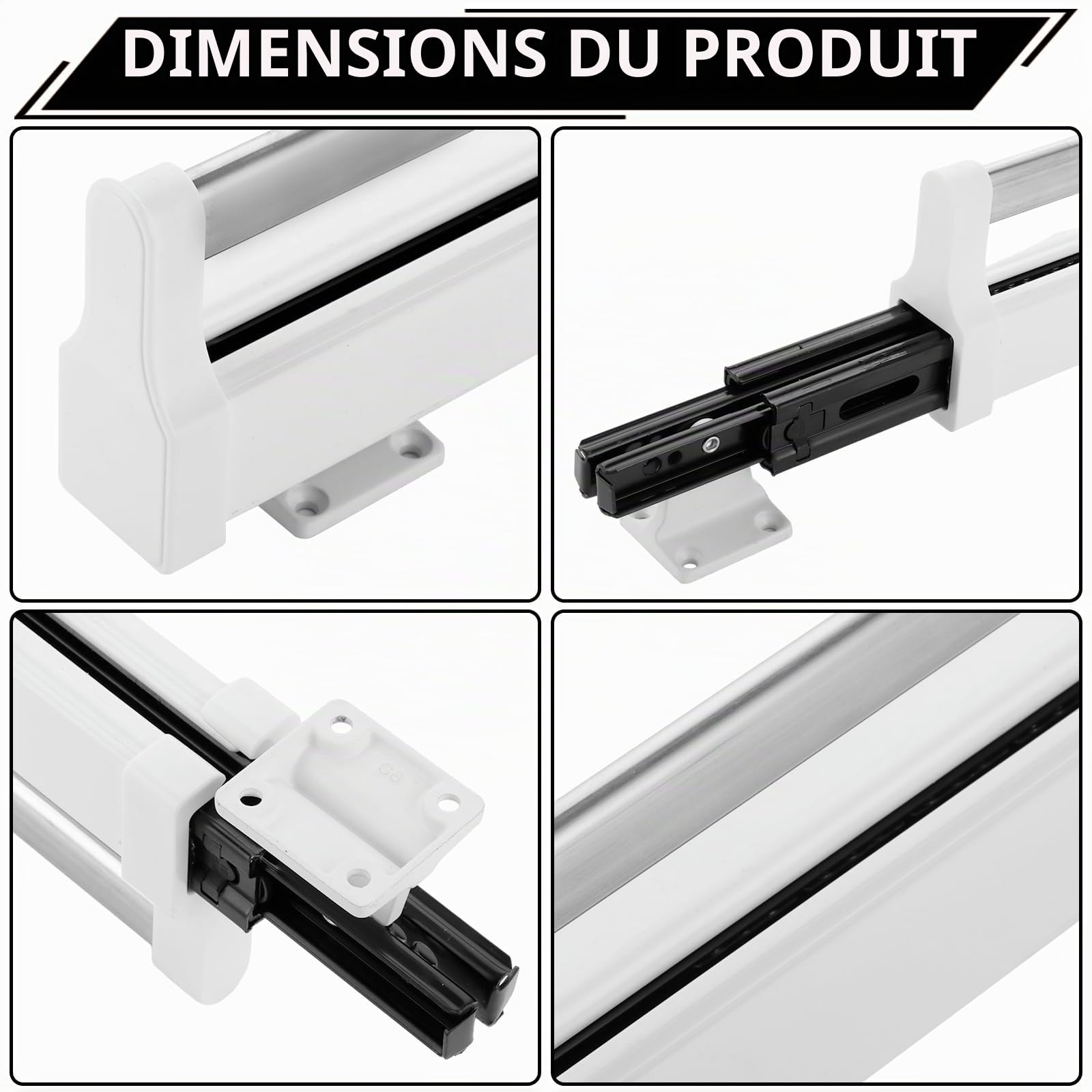 Lot de 2 tringles à vêtements extensibles avec 2 rails coulissants, réglables de 35 à 68 cm, blanc, tringle à vêtements extensible, pour armoire, charge maximale : 25 kg