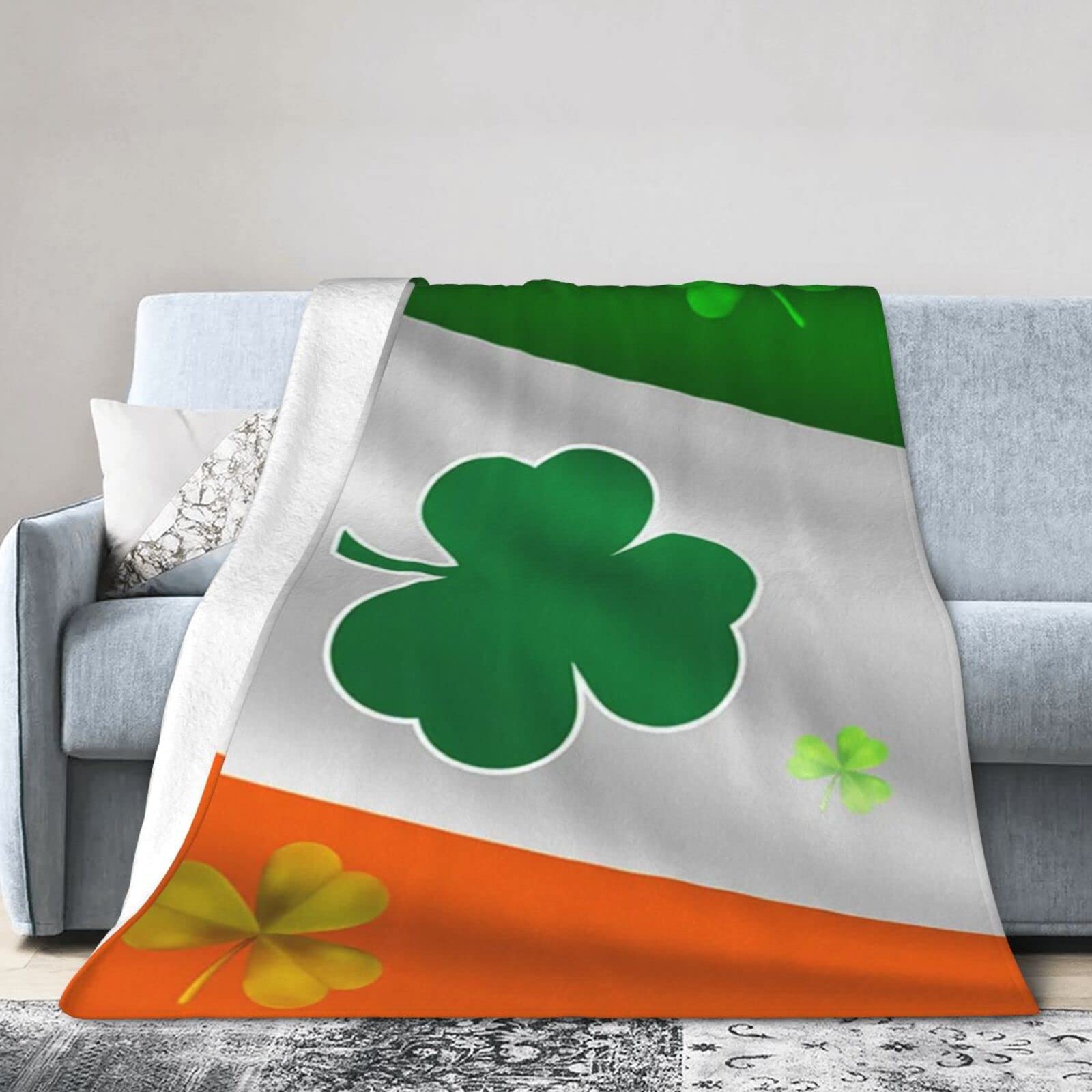 Lsjuee Flannel Fleece Blanket 40"X30" Irish Shamrock Bed Throw Blanket Weighted Ultra-Soft Travel Spring Blankets for Mens Keep Warm