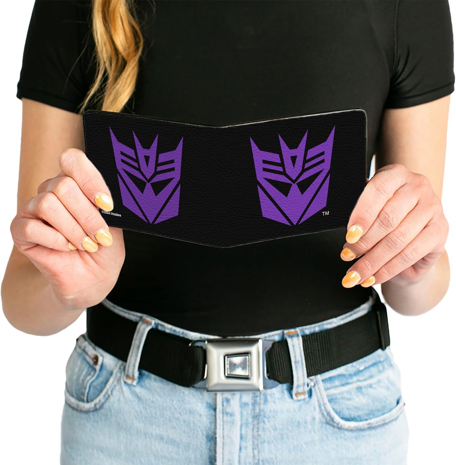 Buckle-Down Hasbro Wallet, Bifold, Transformers Decepticon Shield Black Purple, Vegan Leather