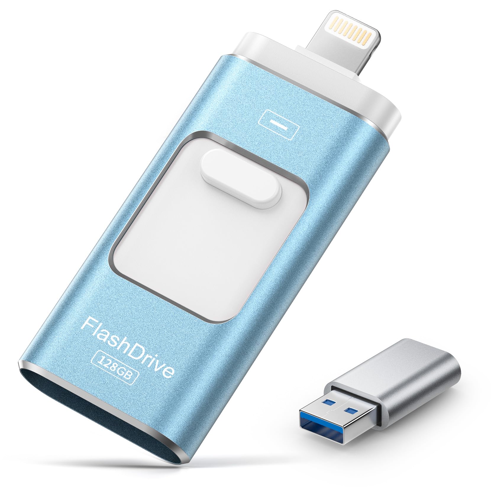 MFi Certified USB Flash Drive USB Stick Portable Flash Drive for iPhone External Storage High-Speed USB Thumb Drive Apple Photo Stick Memory Stick (Blue, 128G)