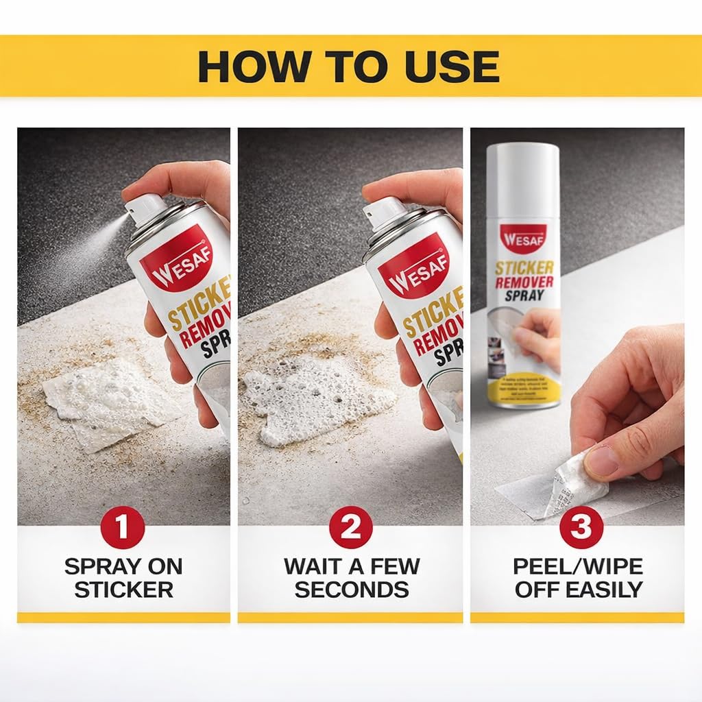 WESAF Sticker Remover Spray 250g | Adhesive and Glue Remover for Car, Glass, Metal and Plastic, Removes Sticky Residue from Labels and Gum | Remove Sticky Gum 1