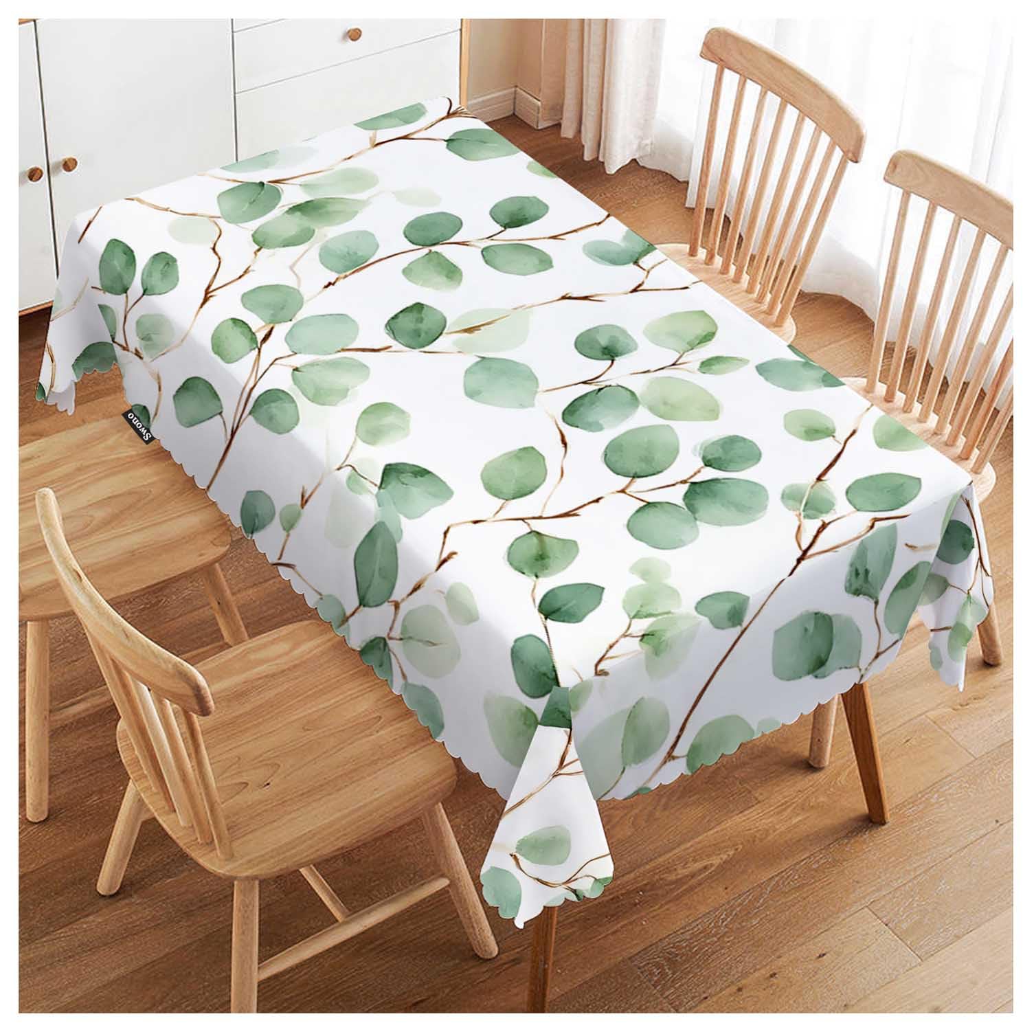 FJQWKLF Rectangle Tablecloth Green Floral Table Cover 52x70 Inch Eucalyptus Round Leaves Branches Twigs Table Cloth for Rectangle Tables Decorative Tablecloth for Dining Party Camping BBQ