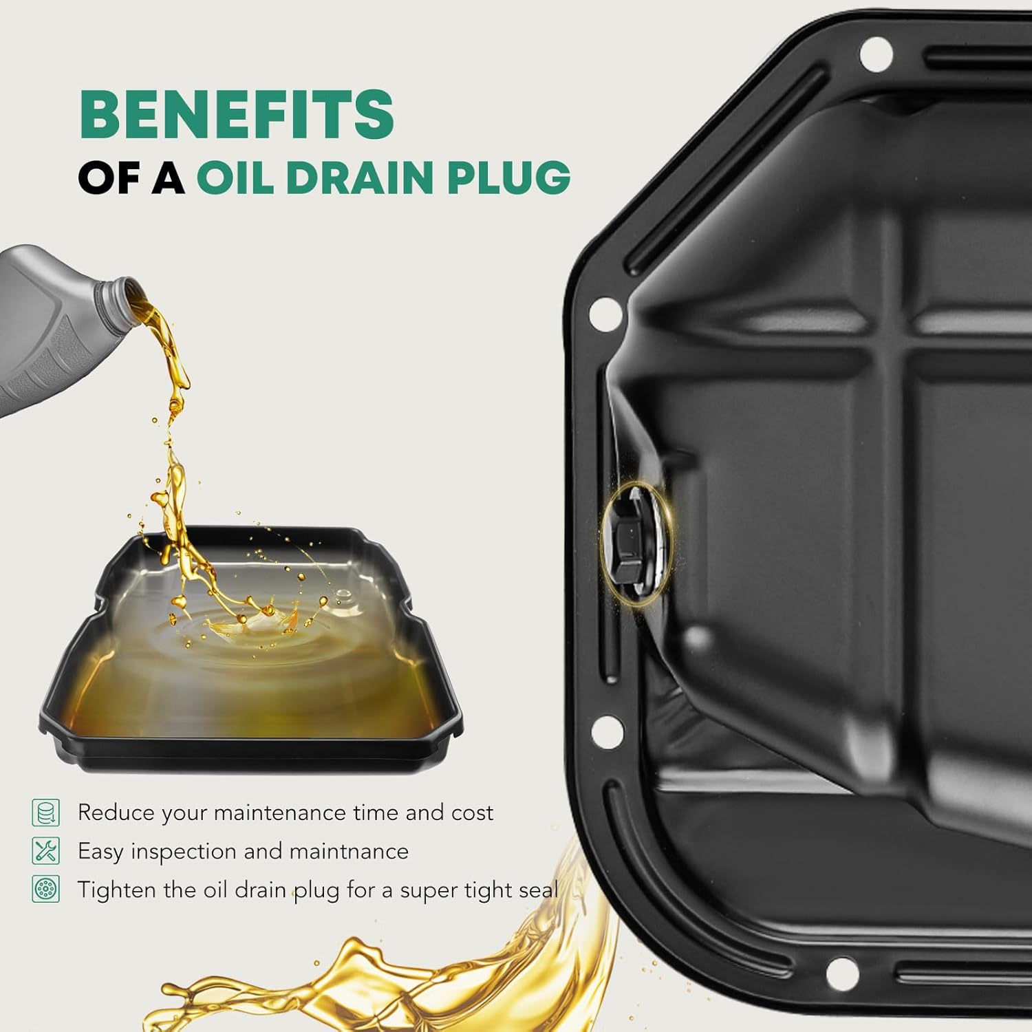 YHTAUTO Lower Engine Oil Pan with Drain Plug Replacement for Kia Sportage 2005-2010 & Hyundai Santa Fe 2001-2005, Tucson 2005-2009 V6 2.7L