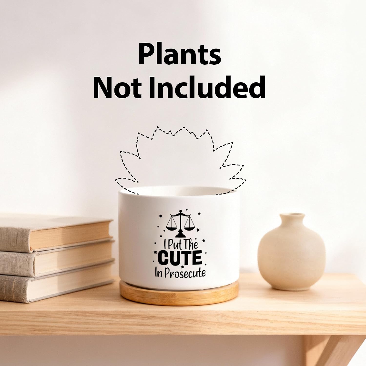 I Put The Cute in Prosecute Lawyer Gifts Law Student Graduation Gifts Attorney Ceramic Succulent Plant Pot with Bamboo Tray Round Home Office Decor 3.5 Inch White (No Plants) image 3