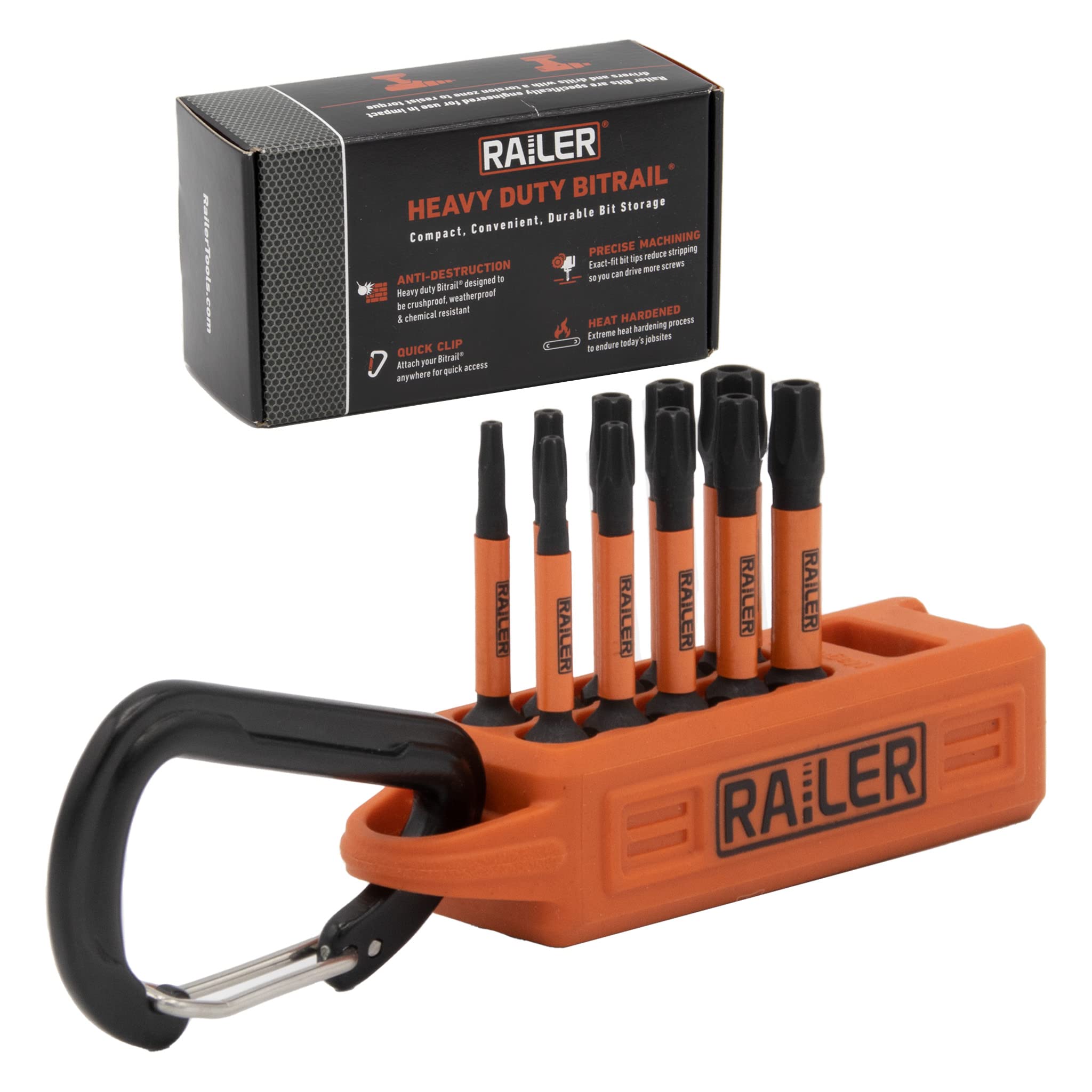 Railer Tamper Proof Torx Bit Set - Premium S2 Steel 2 Inch Impact Driver 10pc 6 Star Security Bit Set With A Magnetizer Bit Holder & Carabiner