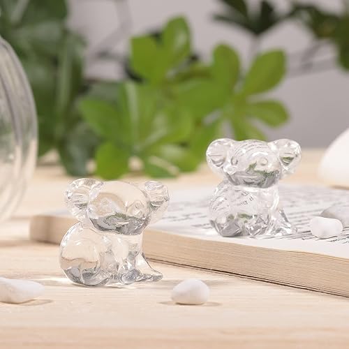 Miniatura 4 de Rockcloud Juego de 2 piedras de bolsillo de estatua de oso de koala de cristal de roca, figura coleccionable de animales tallados a mano