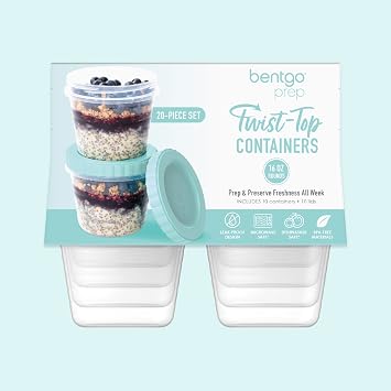 Bentgo Prep - 20 Piece 16 fl oz Leak-Proof Deli Containers with Lids, Food Storage for Meal Prep, Twist-Top, Reusable, PFAS & BPA-Free, Stackable, Microwave, Freezer, Dishwasher Safe (Sea Blue)