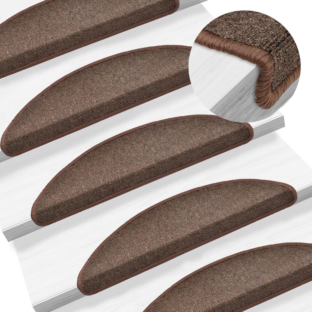 Tapis d'escalier semi-circulaires marron café en lot de 15 pièces de dim 56x17cm