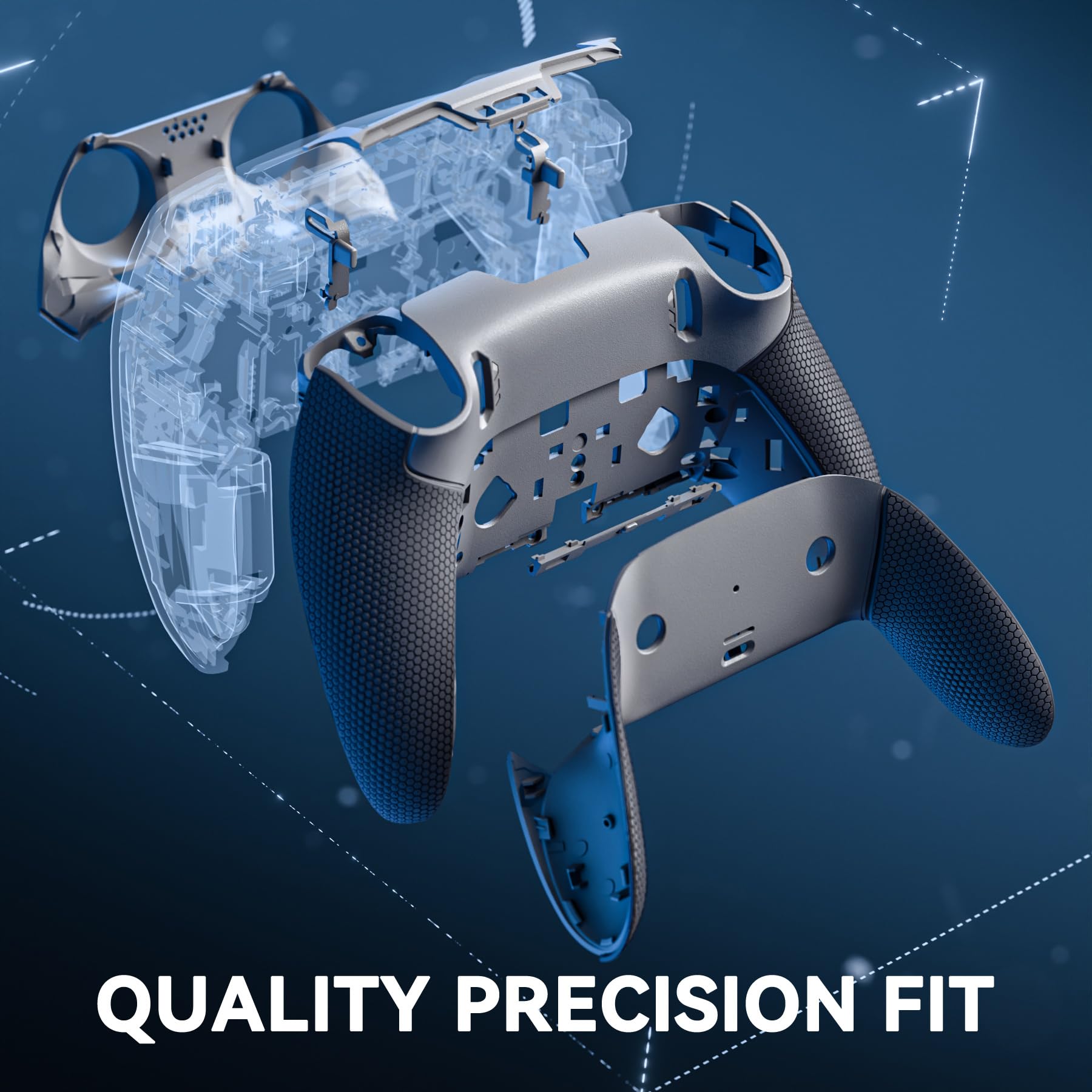 eXtremeRate Beyond-ARC Cover Posteriore con Grip Gommato Compatibile con ps5 Edge Controller, Shell Scocca Frontale Custodia Inferiore Compatibile con ps5 Edge Joystick, Grigio Ardesia Chiaro