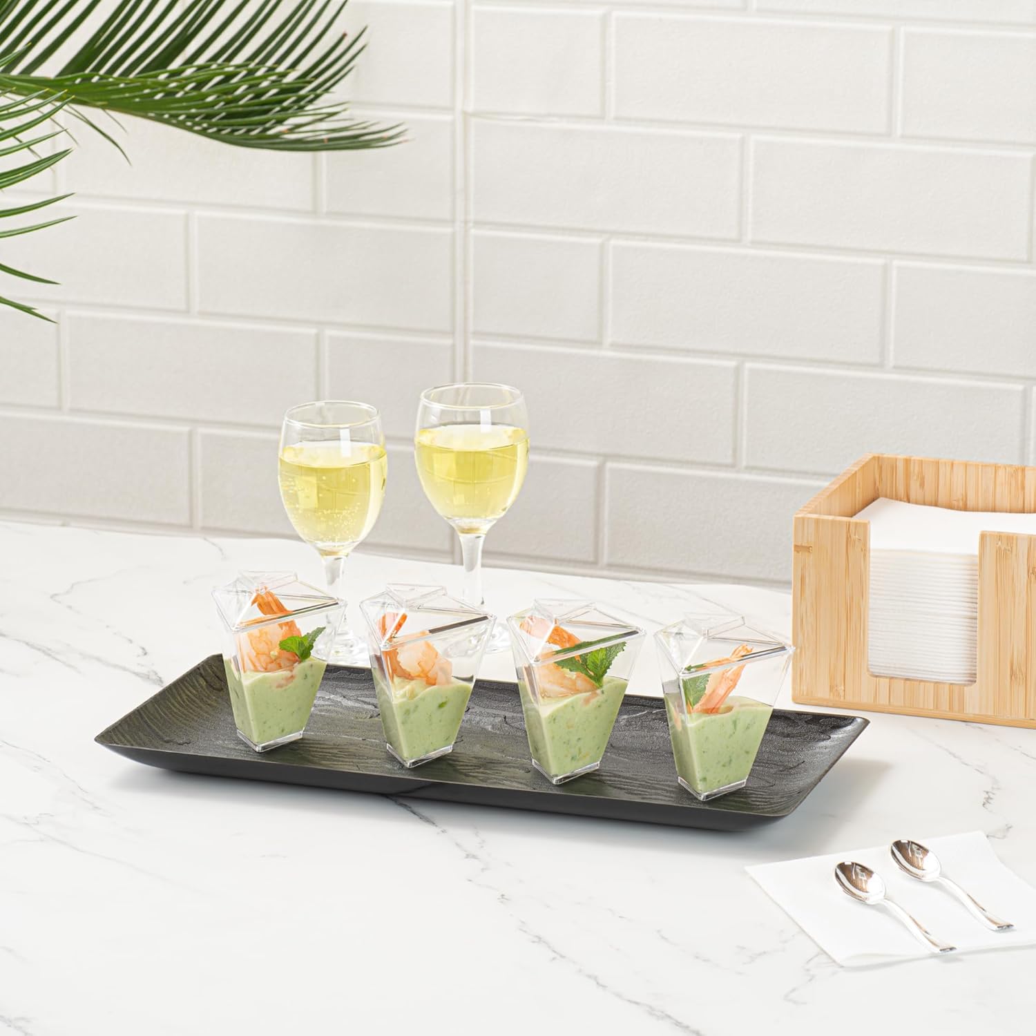 Restaurantware-Mini Serve 2 Ounce Tasting Cups, 100 Triangular Mini Dessert Cups - Disposable, Stylish, Clear Plastic Parfait Cup, Serve Appetizers, Samples, Or Desserts, For Buffet Events