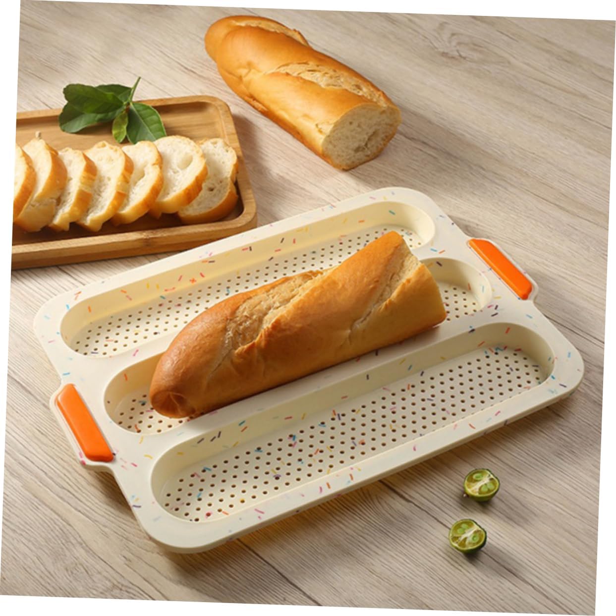 Cabilock French Bread Silicone Mold 3 Grid Open Hole White for Baking