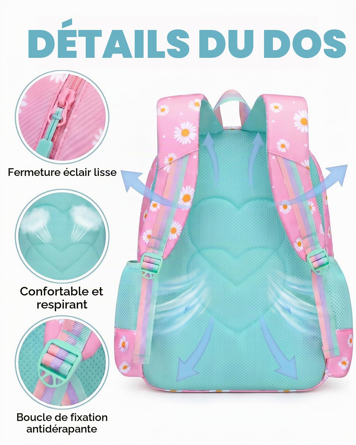 Amythe Cartable École Filles Classes de 3 à 10 3 pièces Set, Rose