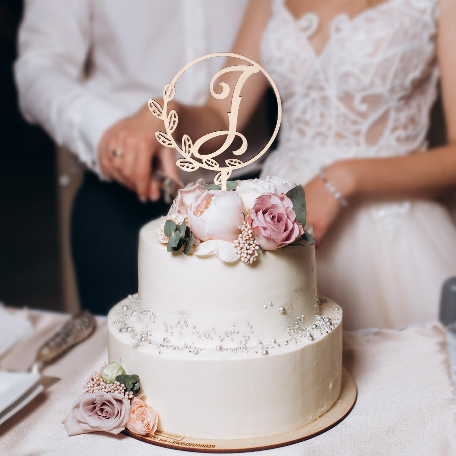 LINGTEER Tortenaufsatz aus Holz, personalisierbar, Buchstabe I, perfekt für Geburtstag, rustikale Hochzeit, Jahrestag, Andenken, Party-Dekoration