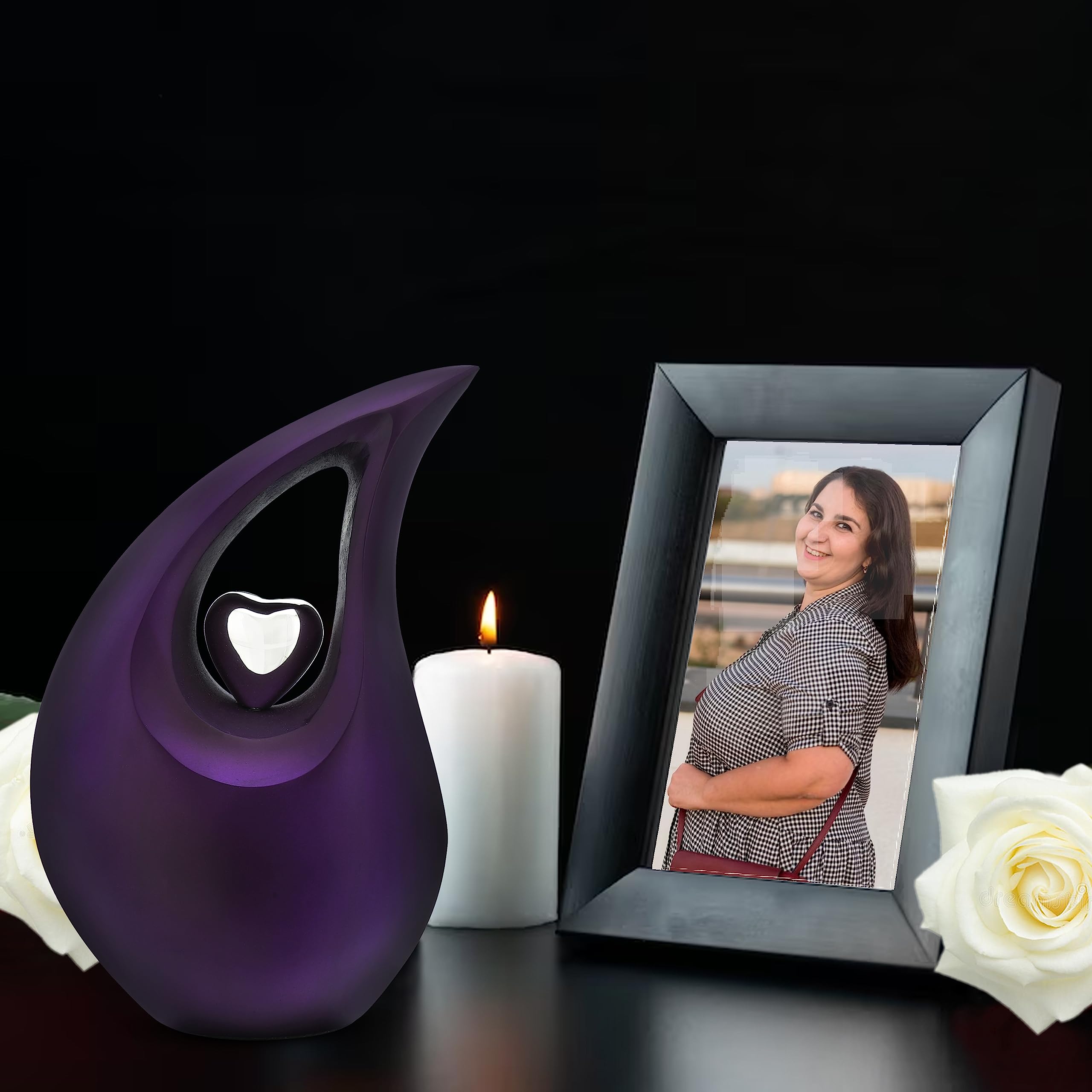KEEPSAKE COMPANY Purple Tear Drop Medium Urns for Human Ashes with Silver Heart (6 Inch Height) - Image 3