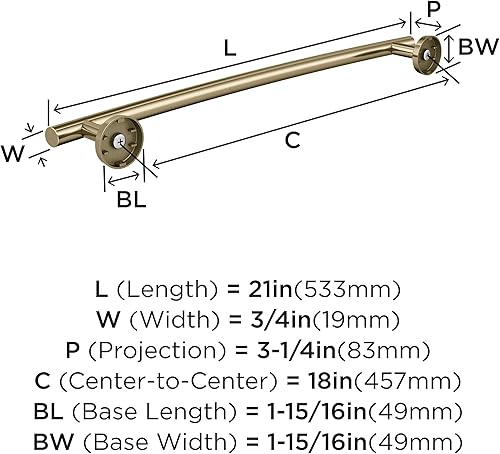 Miniatura 8 de Amerock BH26543BBZ  Toallero dorado champán  Toallero de 18 pulgadas (17.992 in)  Arrondi  Toallero de baño  Herrajes de baño  Accesorios de baño