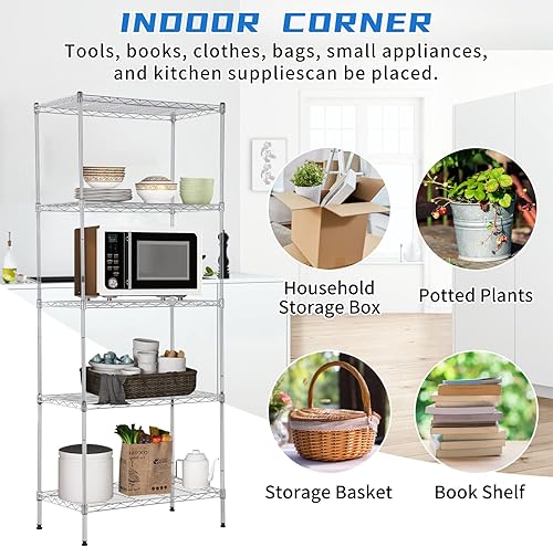 Miniatura 7 de BLKMTY Estantería de alambre de 5 niveles, estante de almacenamiento de metal de 24 x 14 x 60 pulgadas, estante de almacenamiento de metal estrecho