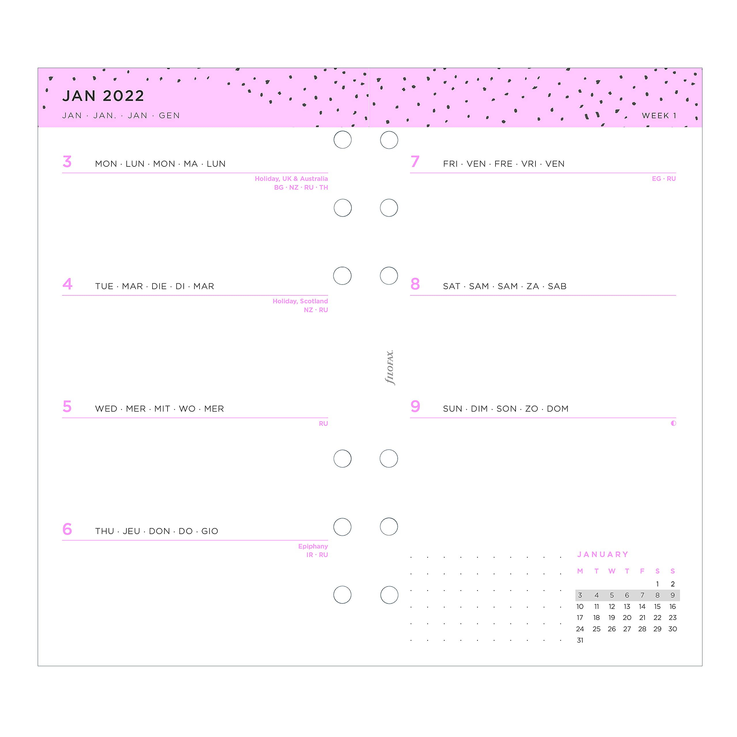 Filofax C68491-22 Recharge pour agenda semainier Motif confettis