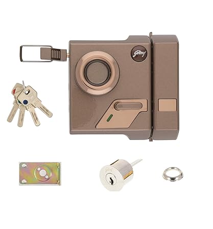 Godrej Altrix EXS+ Technology 1CK Bronze Milano Rim Lock for Main Door, Suitable for Inside Opening with 4 Keys Home Safety Door Lock (Brown, Pack of 1)
