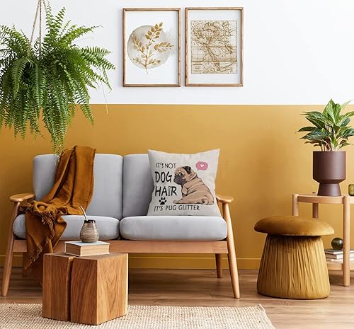 Miniatura 2 de UINHMOP Funda de almohada con purpurina de 18 x 18 pulgadas, divertida decoración de perro carlino para el hogar, dormitorio, sala de estar,