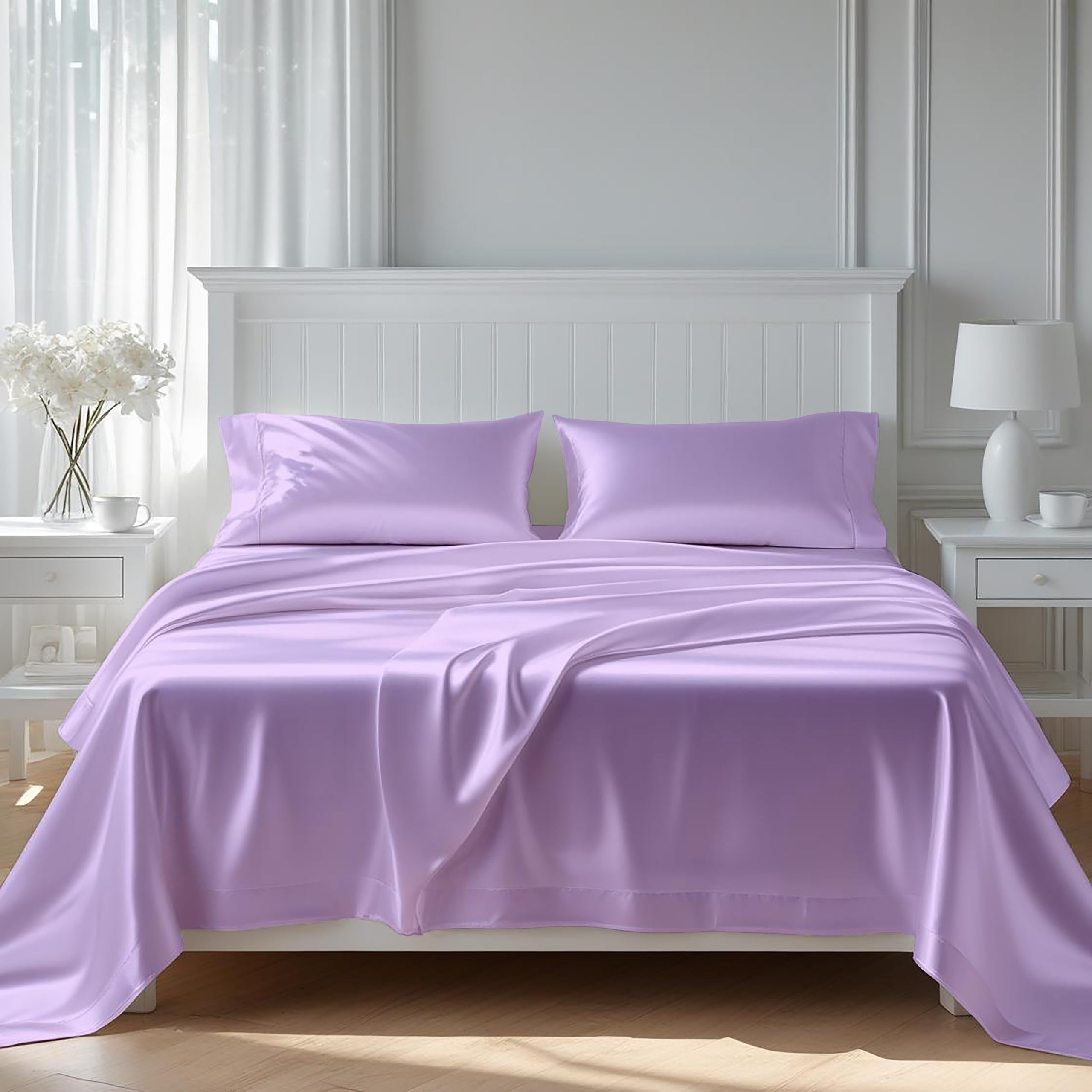 King Size Satin Bedsheets - Luxurious Midnight Black -20 King Size Satin Bedsheets - Luxurious Midnight Black -20