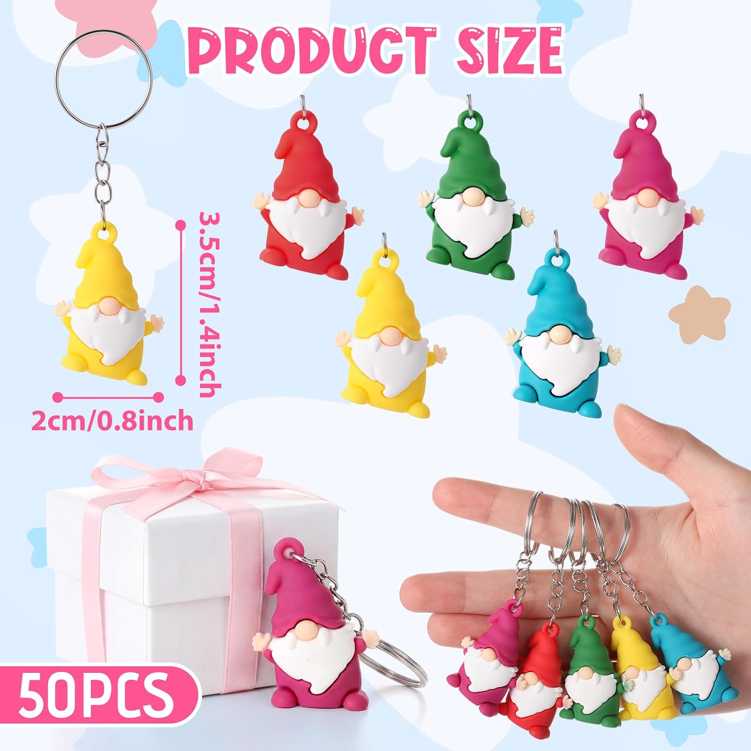 JellyArch 50PCS Mini Gnomes Figures Keychain Miniature Gnome Figurines Key Chain Garden Dwarf Fairy Tiny Statue Pendant