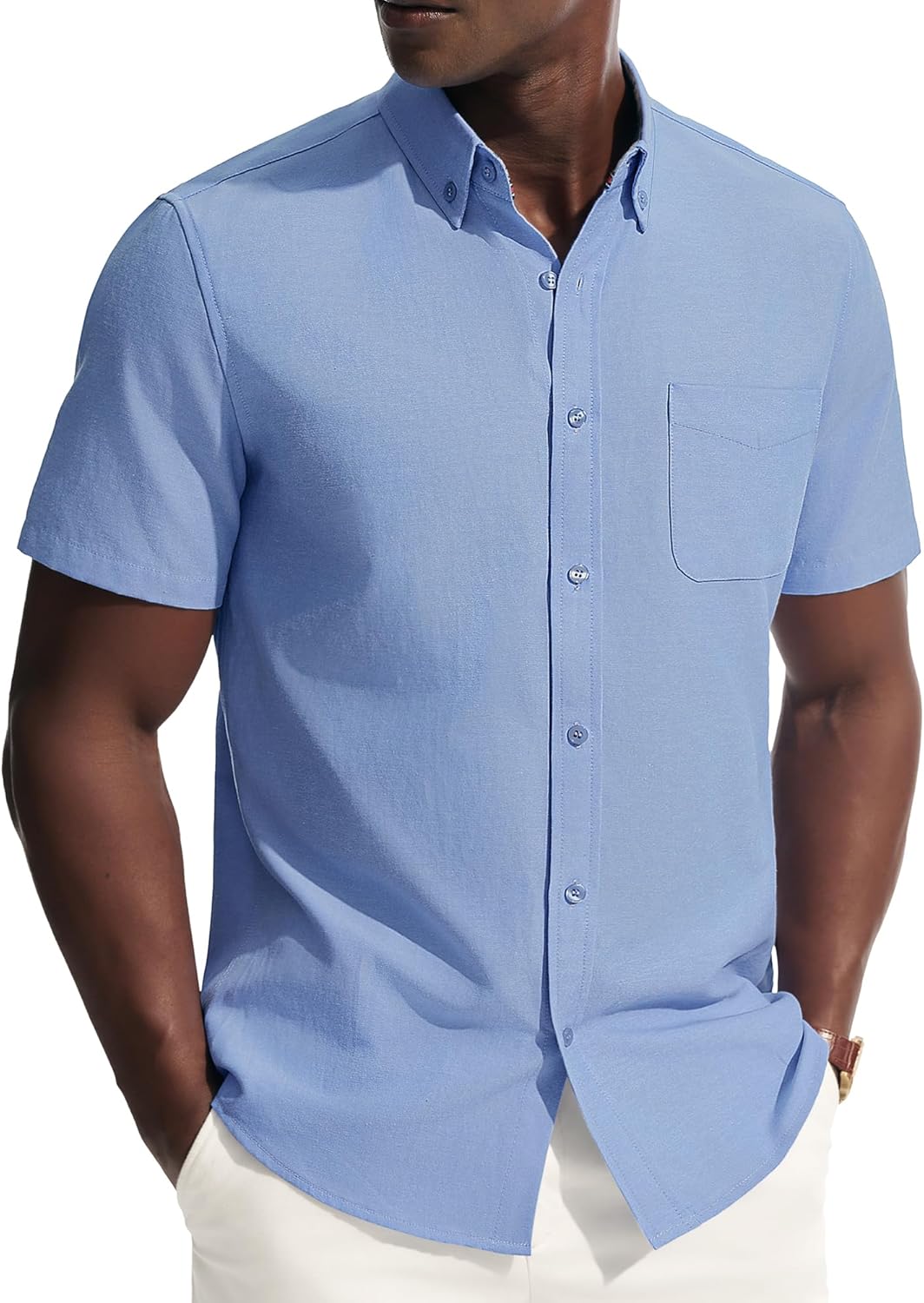 PJ PAUL JONES Mens Dress Shirts Oxford Button Down Shirt Short Sleeve Business Casual Untucked Shirts with Pocket