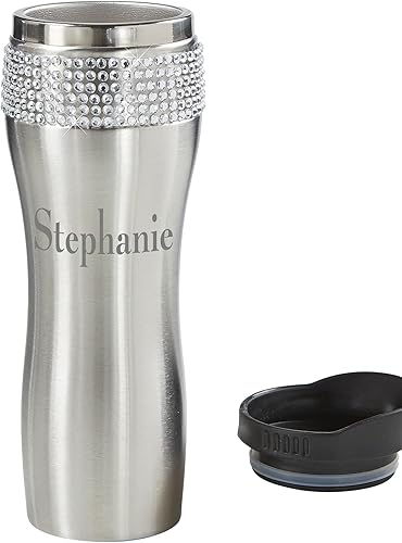 Personalization Universe Glitz and Glam - Vaso de acero inoxidable con iniciales, taza personalizable, diamantes de imitación, perfecto para bebidas